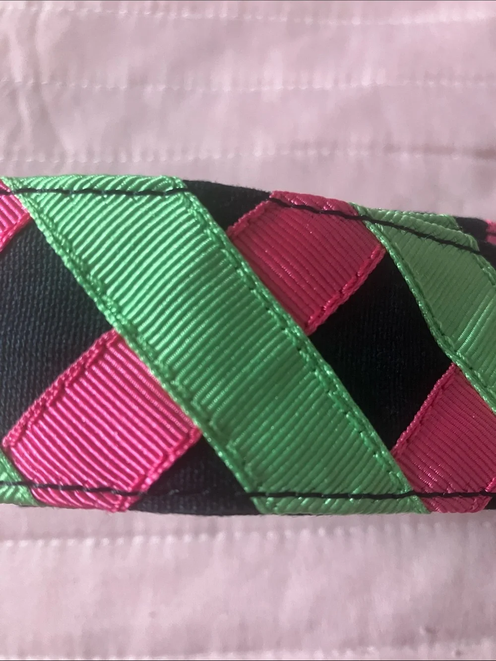 Super preppy green & pink grosgrain ribbon belt M